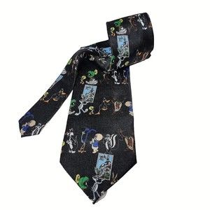 Looney Tunes Stamp Collection Tie Necktie Warner Bros. Cartoons All Over Black
